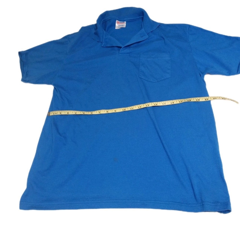 Hanes Blue Polo Shirt With Pocket-Size Large Elastic Arm Cuffs
